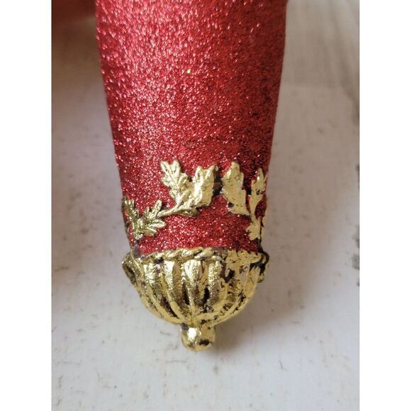 Red glitter mistletoe trim gold ornament Xmas decor - Picture 2 of 7